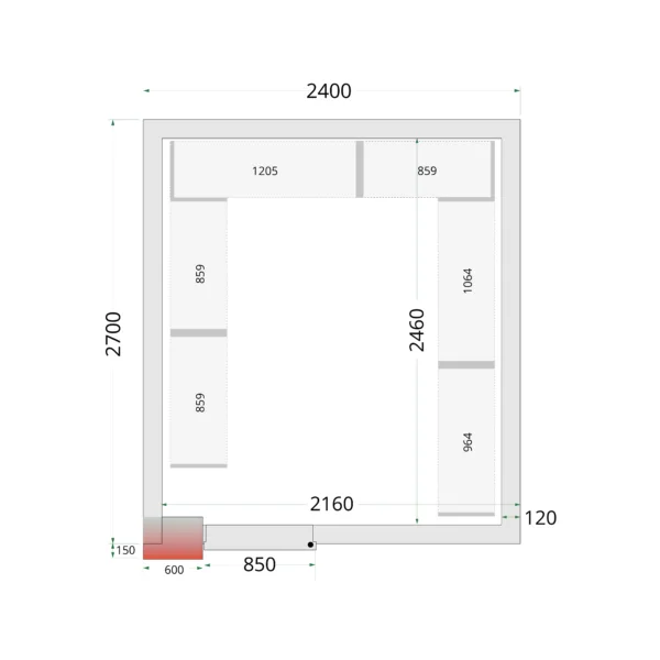 Vriescelpanelen 120 mm - 850 mm brede deur CR 240x270x220 WD
